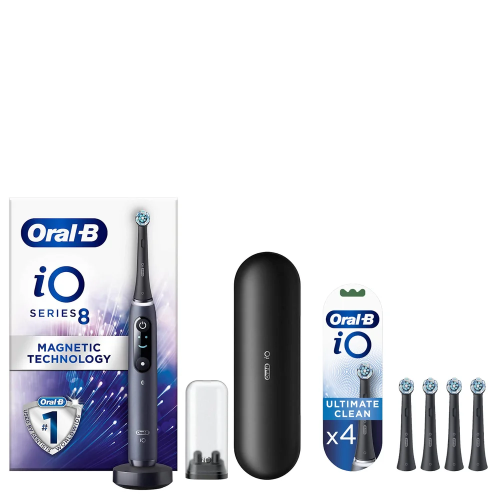 Oral B iO8 Black Electric Toothbrush with Travel Case & Toothbrush Heads Bundle (Pack of 4) - Black Image 1