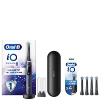 Oral B iO8 Black Electric Toothbrush with Travel Case & Toothbrush Heads Bundle (Pack of 4) - Black