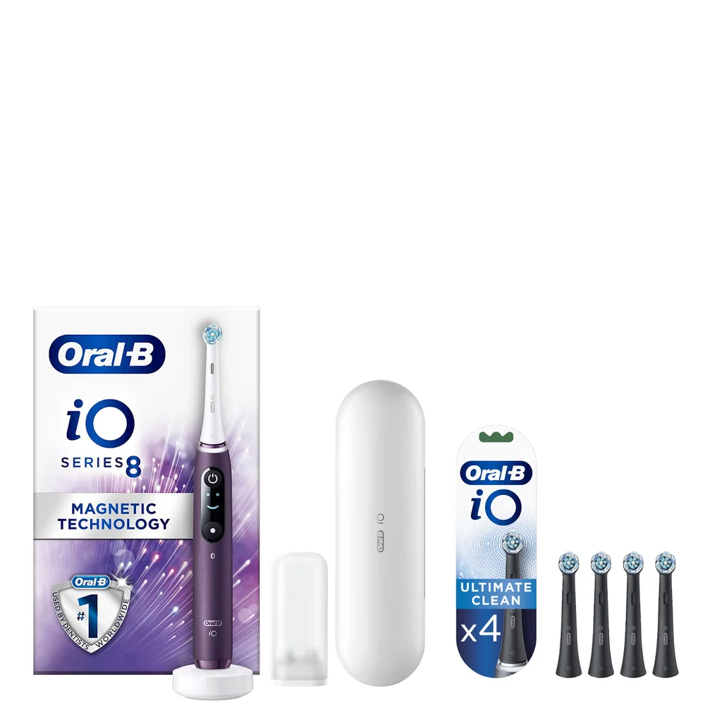Oral B iO8 Violet Electric Toothbrush with Travel Case & Toothbrush Heads Bundle (Pack of 4) - Black Image 1
