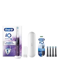 Oral B iO8 Violet Electric Toothbrush with Travel Case & Toothbrush Heads Bundle (Pack of 4) - Black