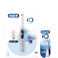 Oral B iO6 Grey Opal Electric Toothbrush with Travel Case & Toothbrush Heads Bundle (Pack of 4) - White