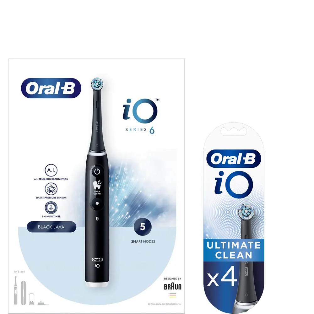 Oral B iO6 Black Onyx Electric Toothbrush with Travel Case & Toothbrush Heads Bundle (Pack of 4) - Black Image 1