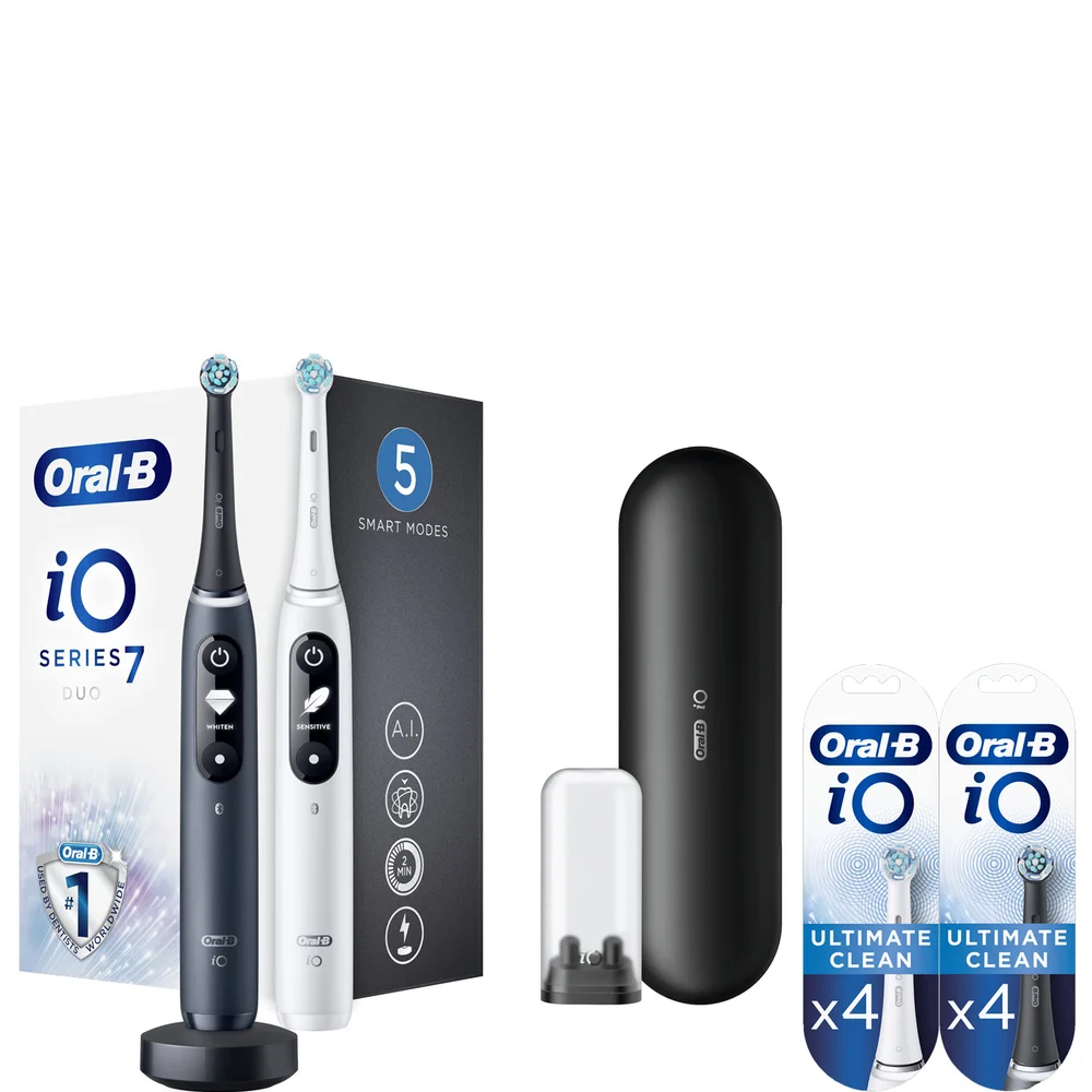 Oral B iO7 Black & White Electric Toothbrushes Designed by Braun & Toothbrush Heads Bundle (Pack of 8) - Black & White Image 1