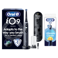 Oral B iO9 Black Onyx Electric Toothbrush with Charging Travel Case + 4 Brush Heads