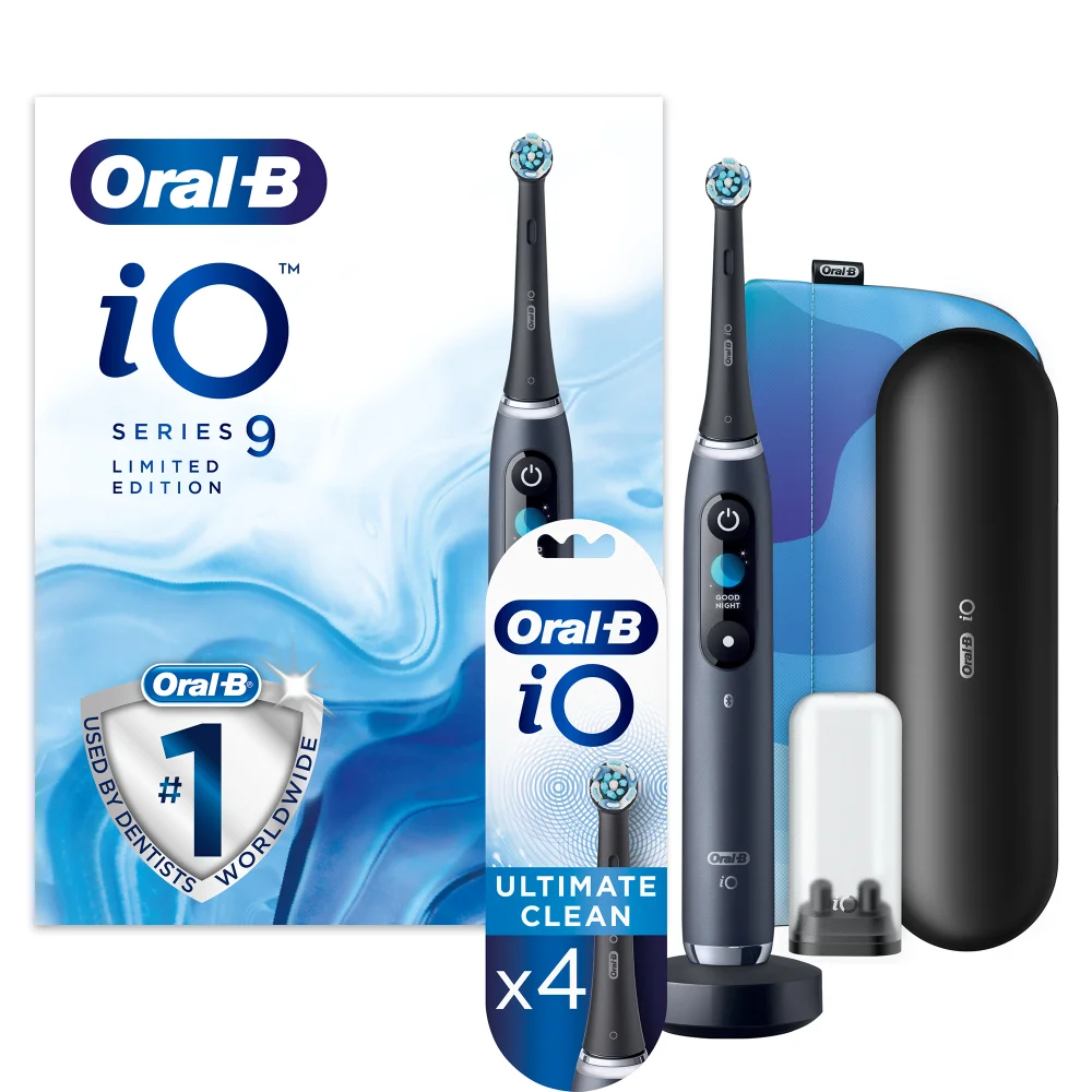 Oral B iO9 Black Limited Edition Electric Toothbrush with Charging Travel Case and Magnetic Pouch + 4 Refills Image 1