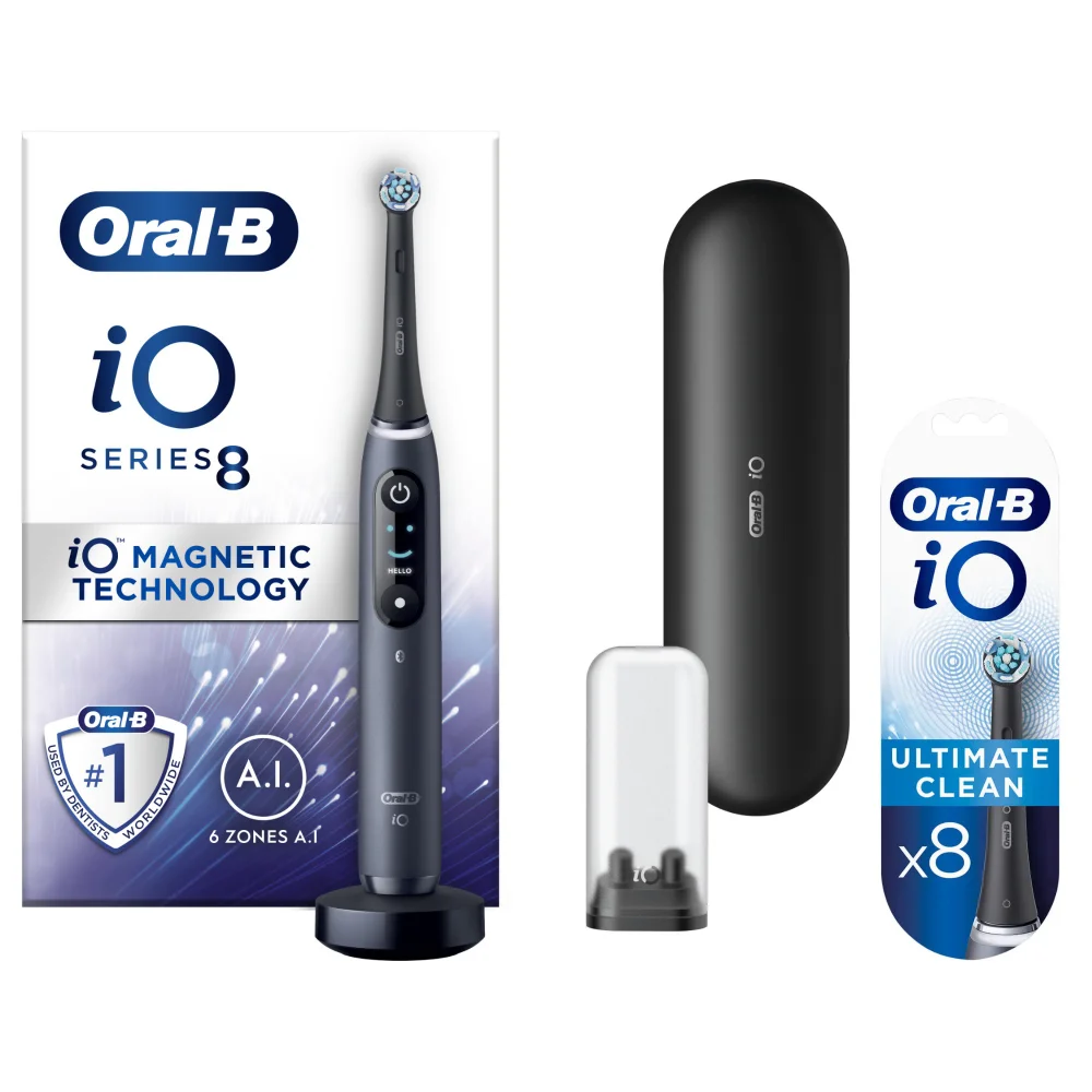 Oral-B iO8 Black Electric Toothbrush with Travel Case + 8 Refills Image 1