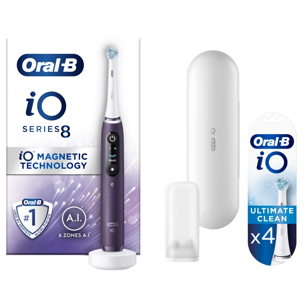 Oral-B iO8 Violet Electric Toothbrush with Travel Case + 4 Refills Image 1