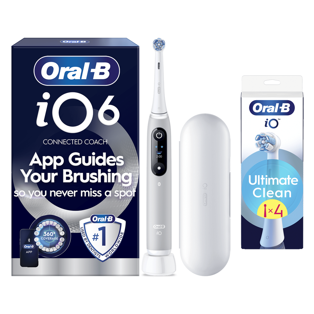 Oral B iO6 Grey Opal Electric Toothbrush with Travel Case + 4 Brush Heads