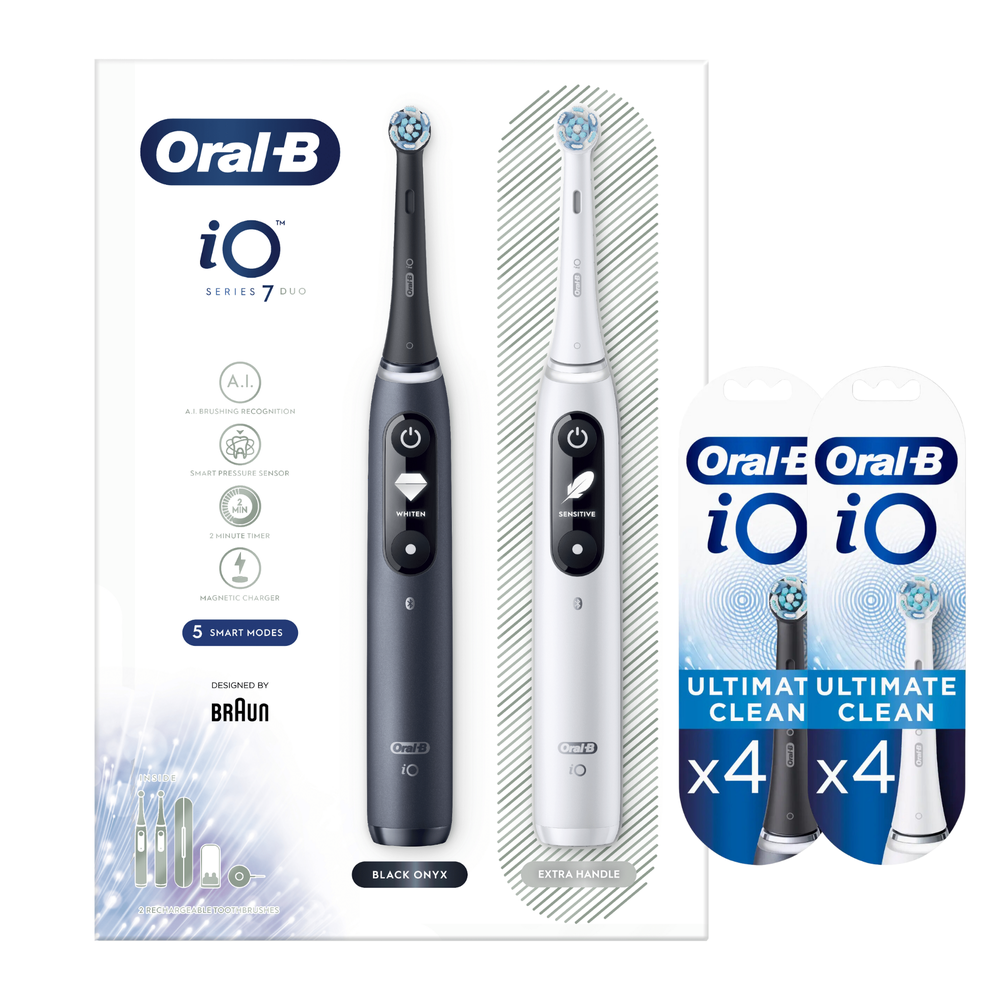 iO7 Duo Pack of Two Electric Toothbrushes, White & Black Image 1