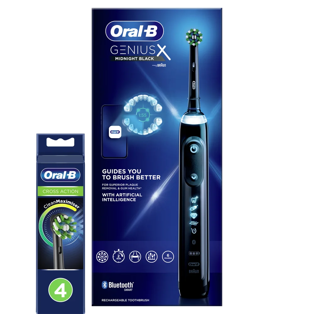 Oral B Genius X Black Electric Toothbrush Designed By Braun + 4 Refills Image 1