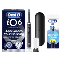 Oral B iO6 Black Onyx Electric Toothbrush with Travel Case + 4 Brush Heads