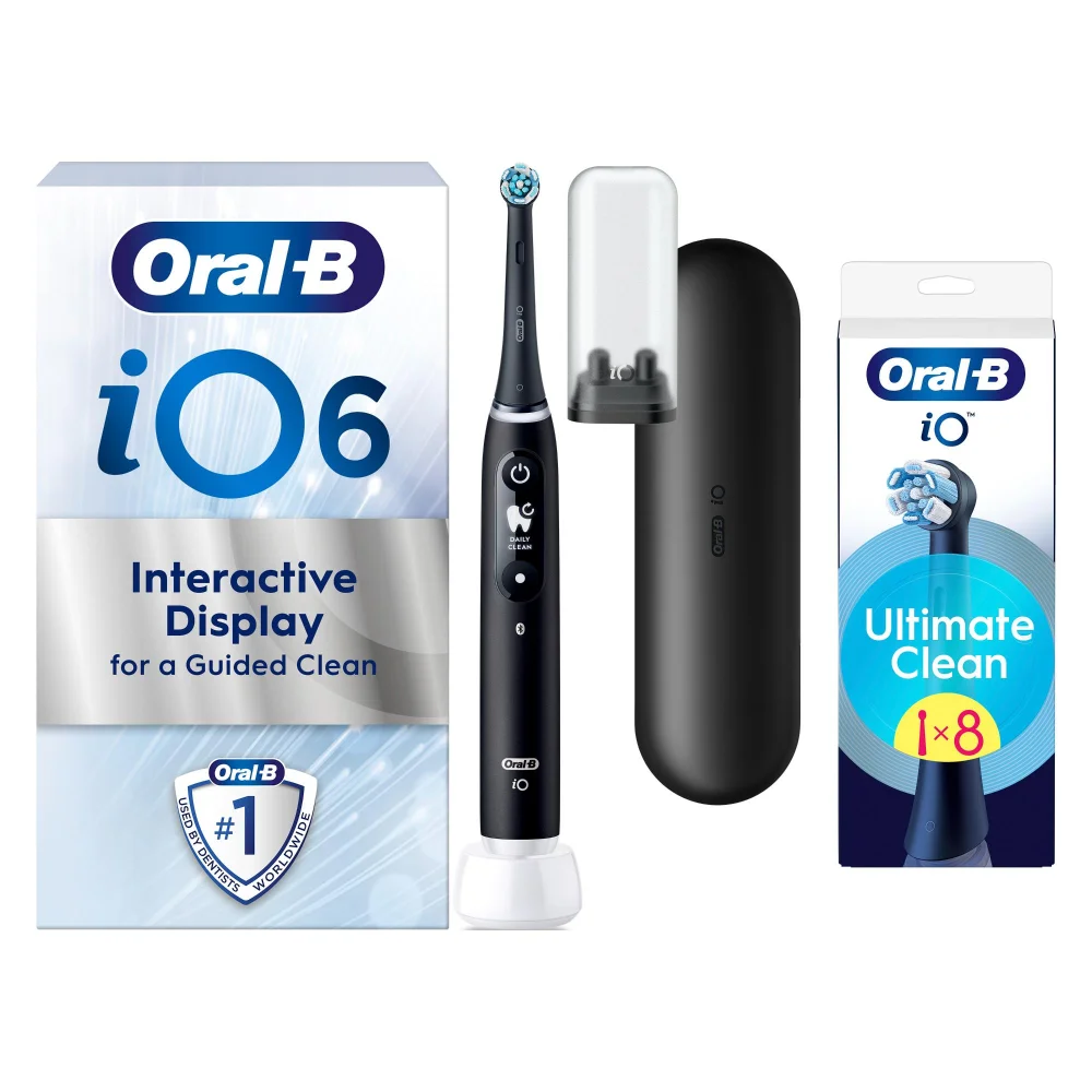 Oral B iO6 Black Onyx Electric Toothbrush with Travel Case + 8 Refills Image 1