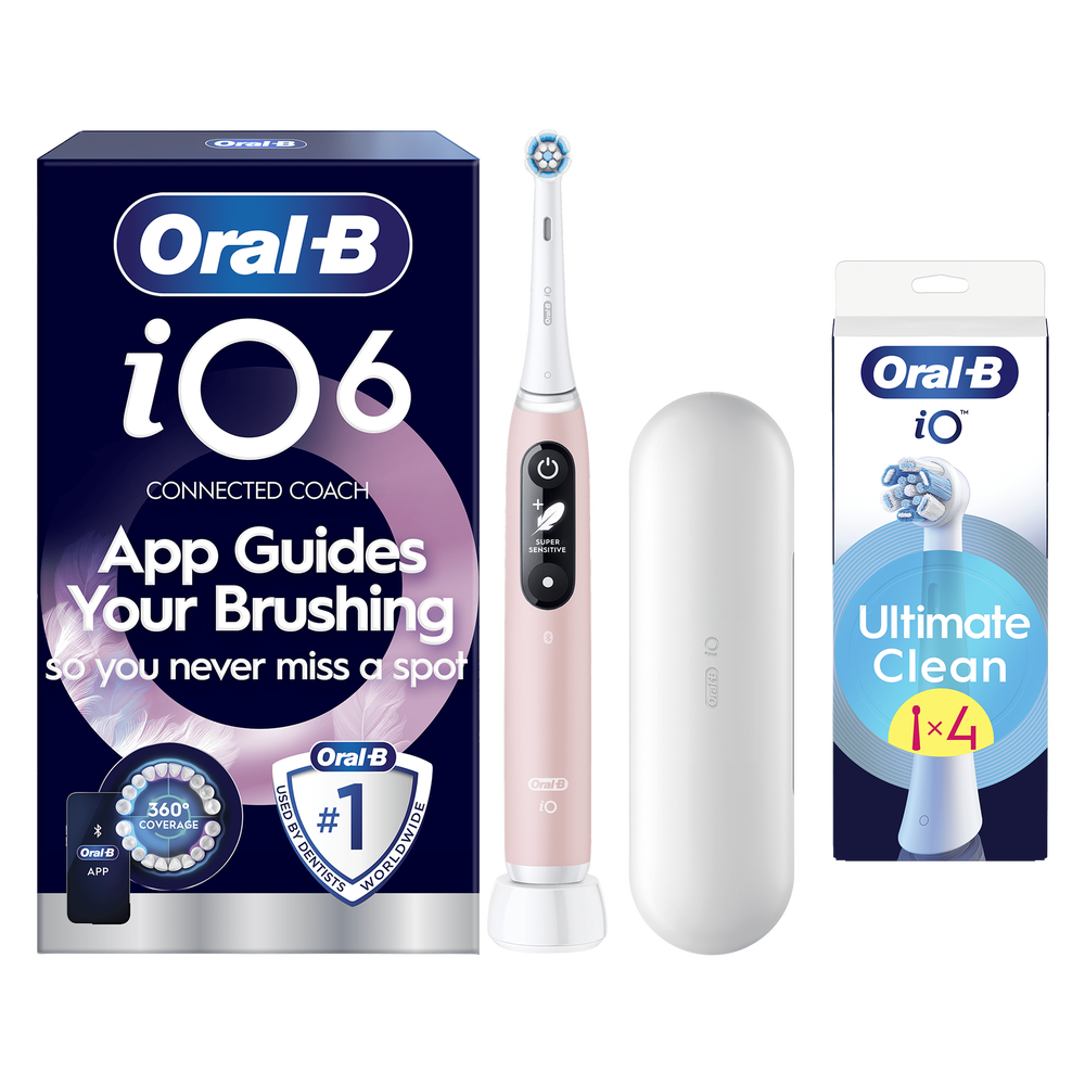 Oral B IO6 Pink Sand Sensitive Edition Electric Toothbrush with Travel Case + 4 Brush Heads