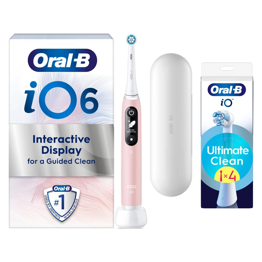 Oral B IO6 Pink Sand Sensitive Edition Electric Toothbrush with Travel Case + 4 Refills Image 1