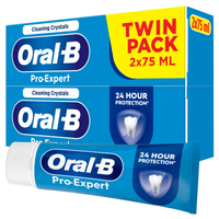 Oral-B Pro-Expert toothpaste, twin pack, highlighting "24 Hour Protection" claim.