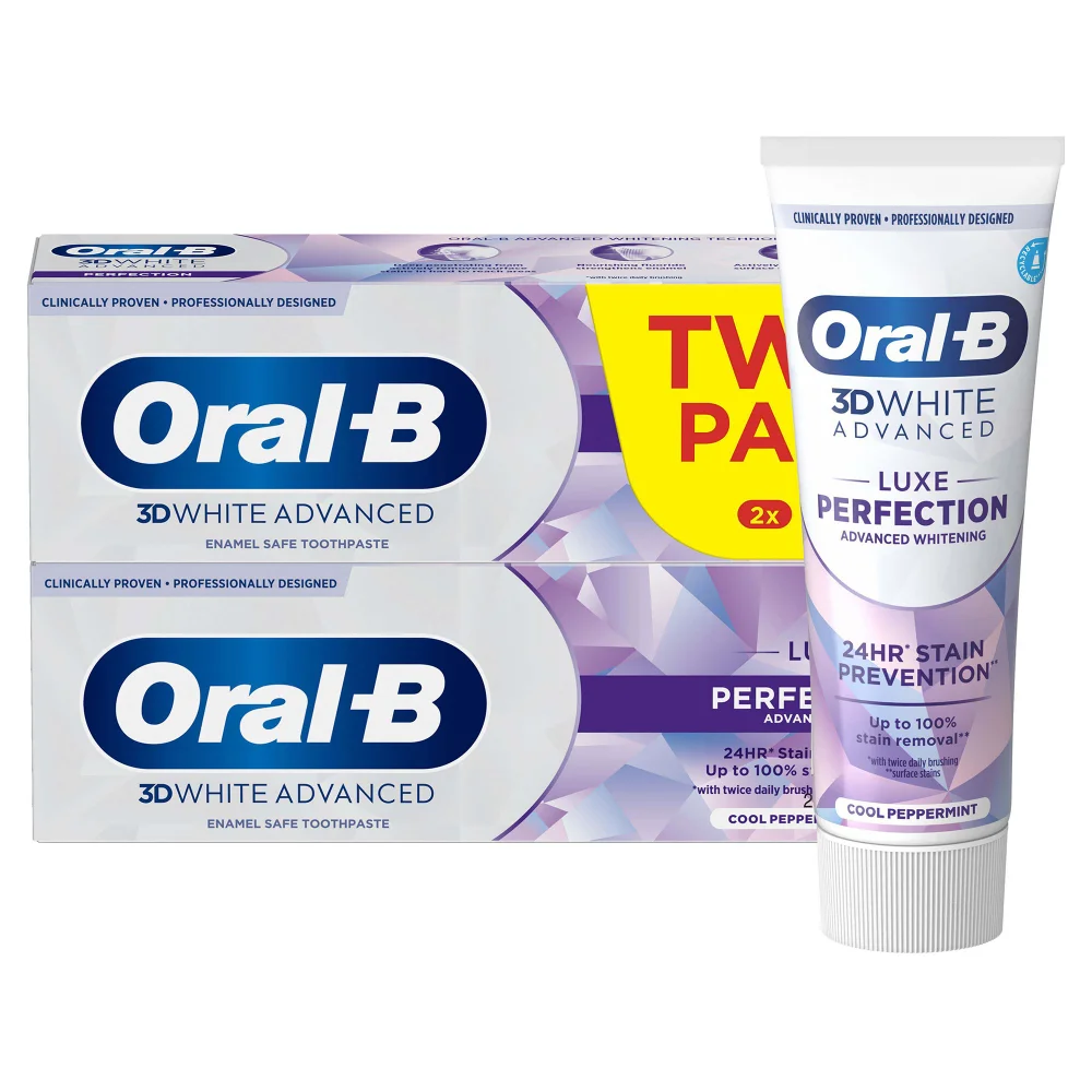 Oral B 3D White Luxe Perfection Whitening Toothpaste Duo Pack 2x75ml Image 1