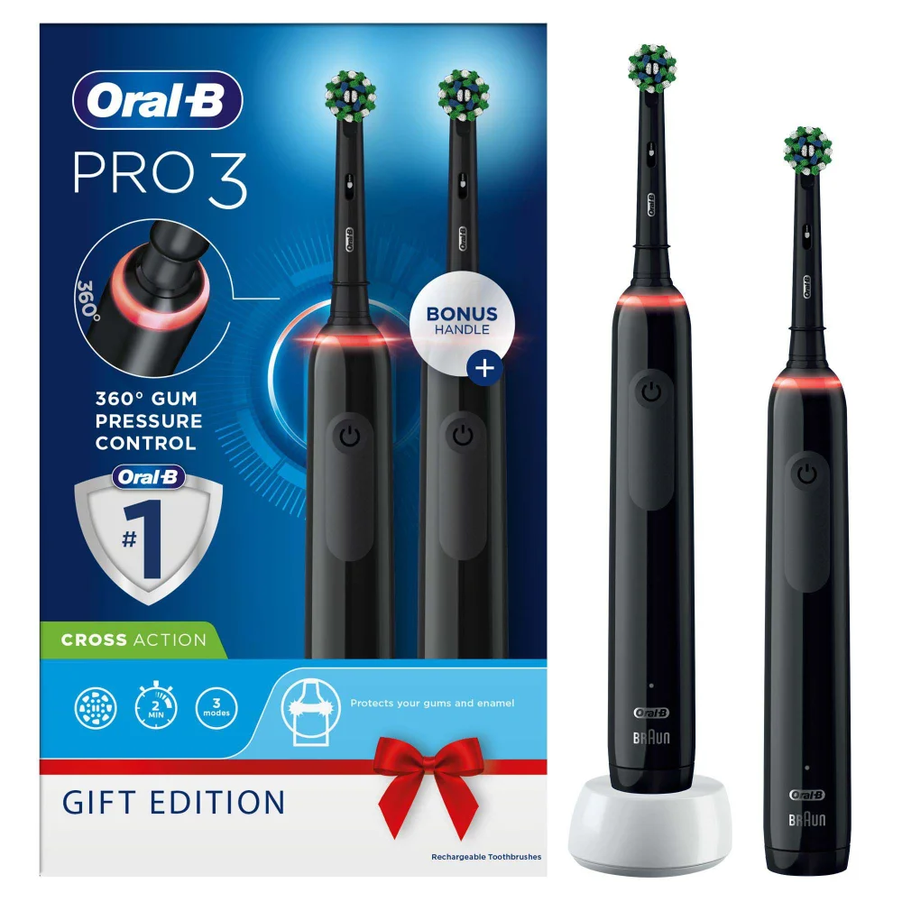 Oral-B Pro 3900 Duo Pack of Two Electric Toothbrushes, Black & Black Image 1