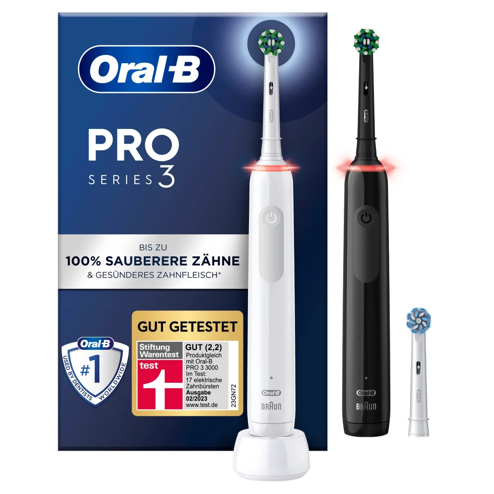 Oral B Pro 3 - 3900 - Electric Toothbrushes Black and White Duo Pack Image 1