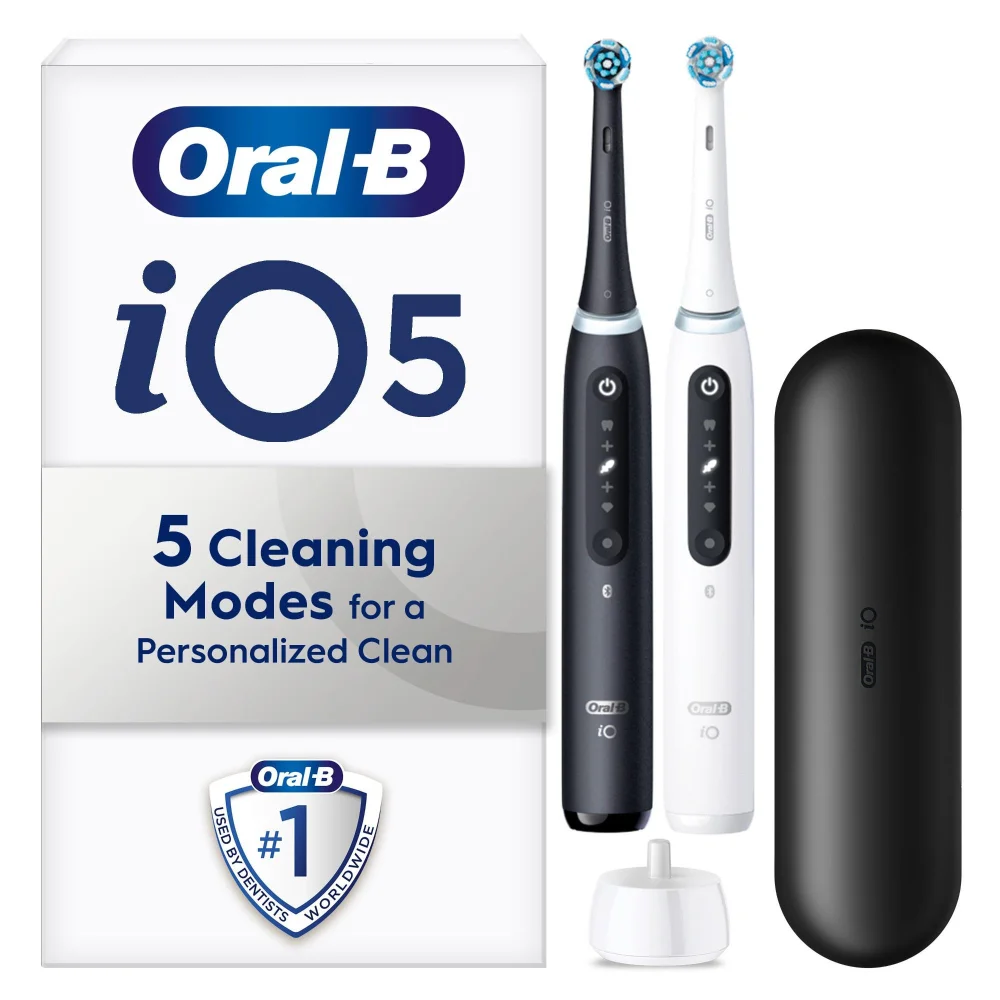 Oral B iO5 Black & White Electric Toothbrushes Designed By Braun, Duo Pack Image 1