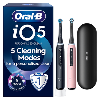 Oral B iO5 Black & Pink Electric Toothbrushes Designed By Braun, Duo Pack