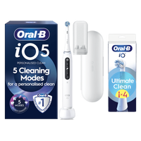 Oral B iO5 White Electric Toothbrush Designed By Braun + 4 Brush Heads