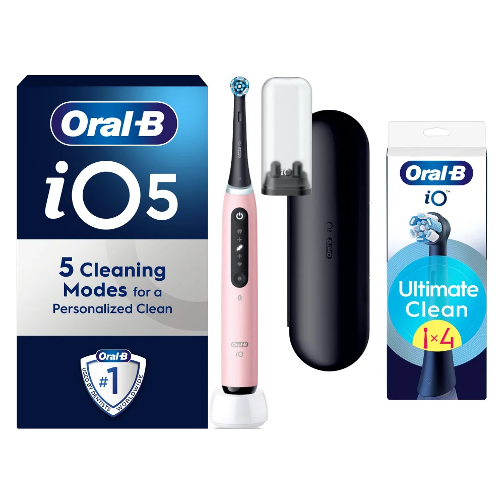 Oral B iO5 Pink Electric Toothbrush Designed By Braun + 4 Refills Image 1