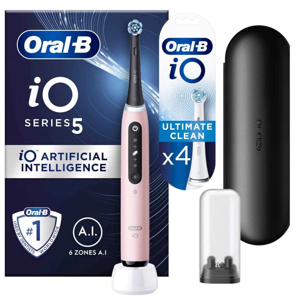 Oral B iO5 Pink Electric Toothbrush Designed By Braun + 4 Refills Image 1