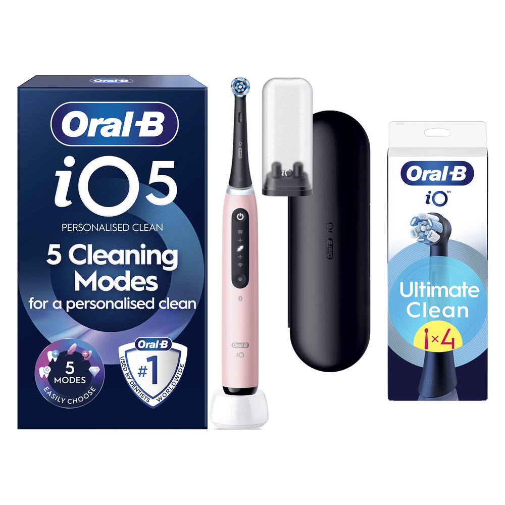 Oral B iO5 Pink Electric Toothbrush Designed By Braun + 4 Brush Heads