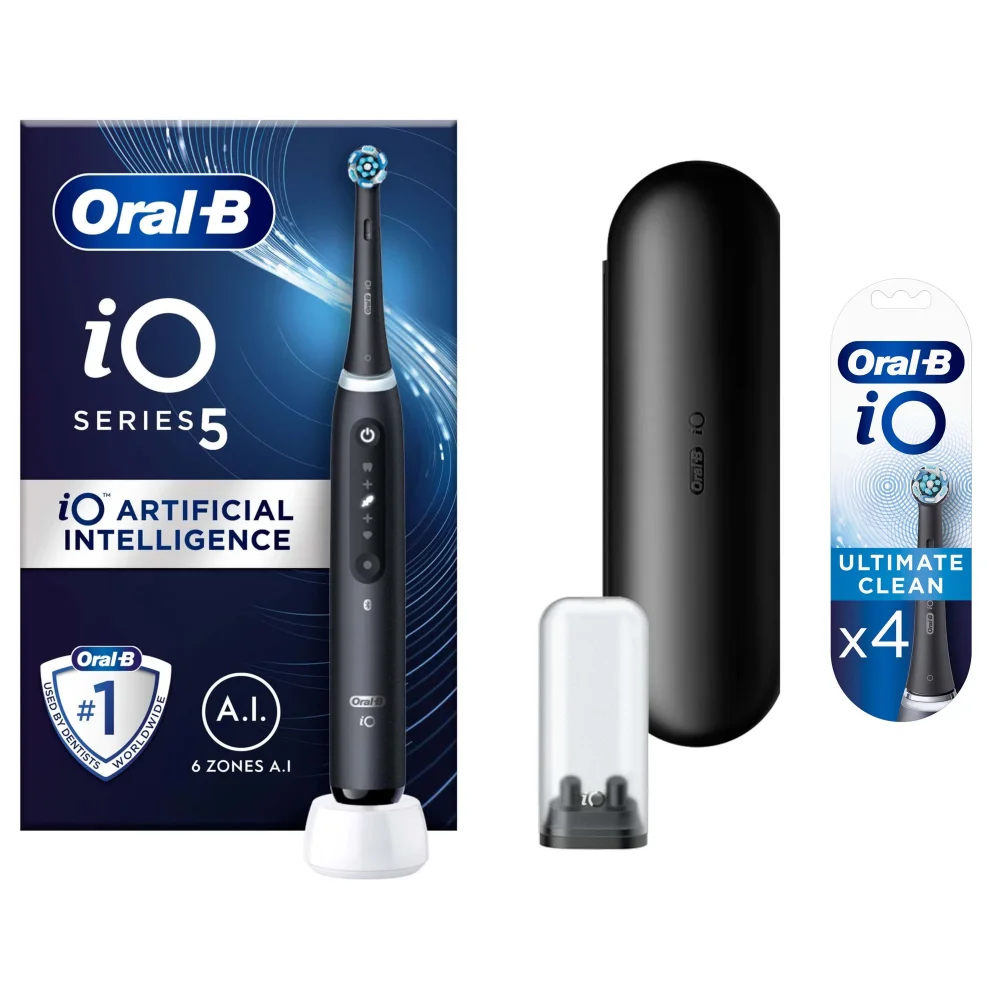 Oral B iO5 Black Electric Toothbrush Designed By Braun + 4 Refills Image 1