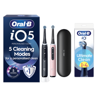 Oral B iO5 Black & Pink Electric Toothbrushes Duo Pack + 4 Brush Heads