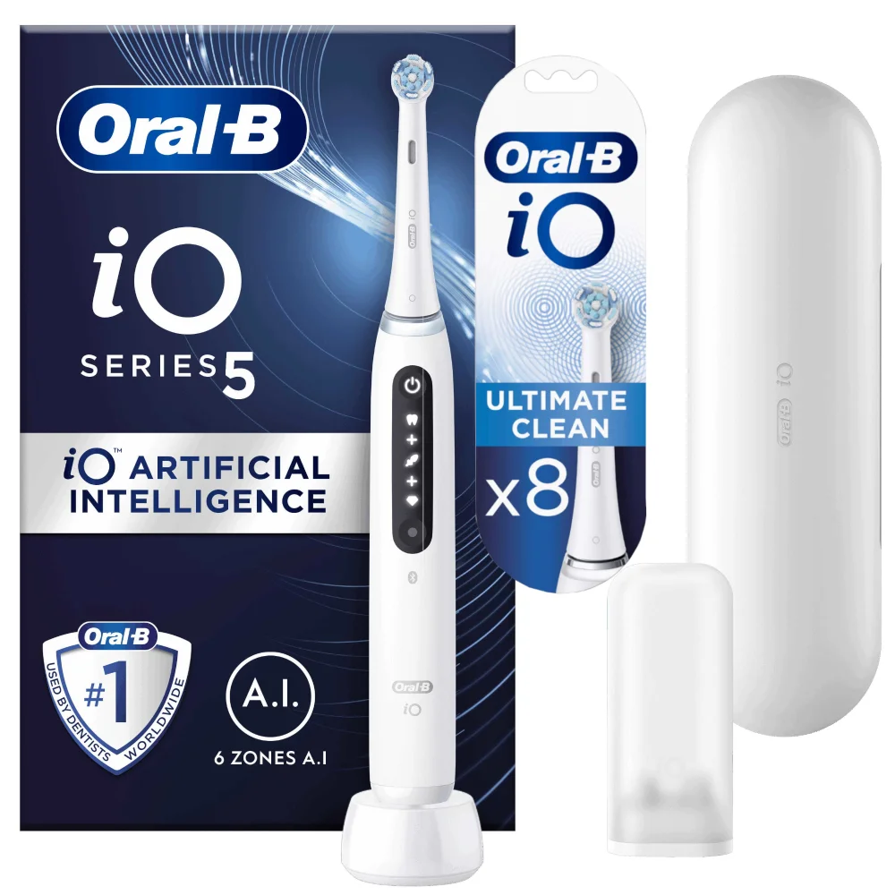 Oral B iO5 White Electric Toothbrush Designed By Braun + 8 Refills Image 1
