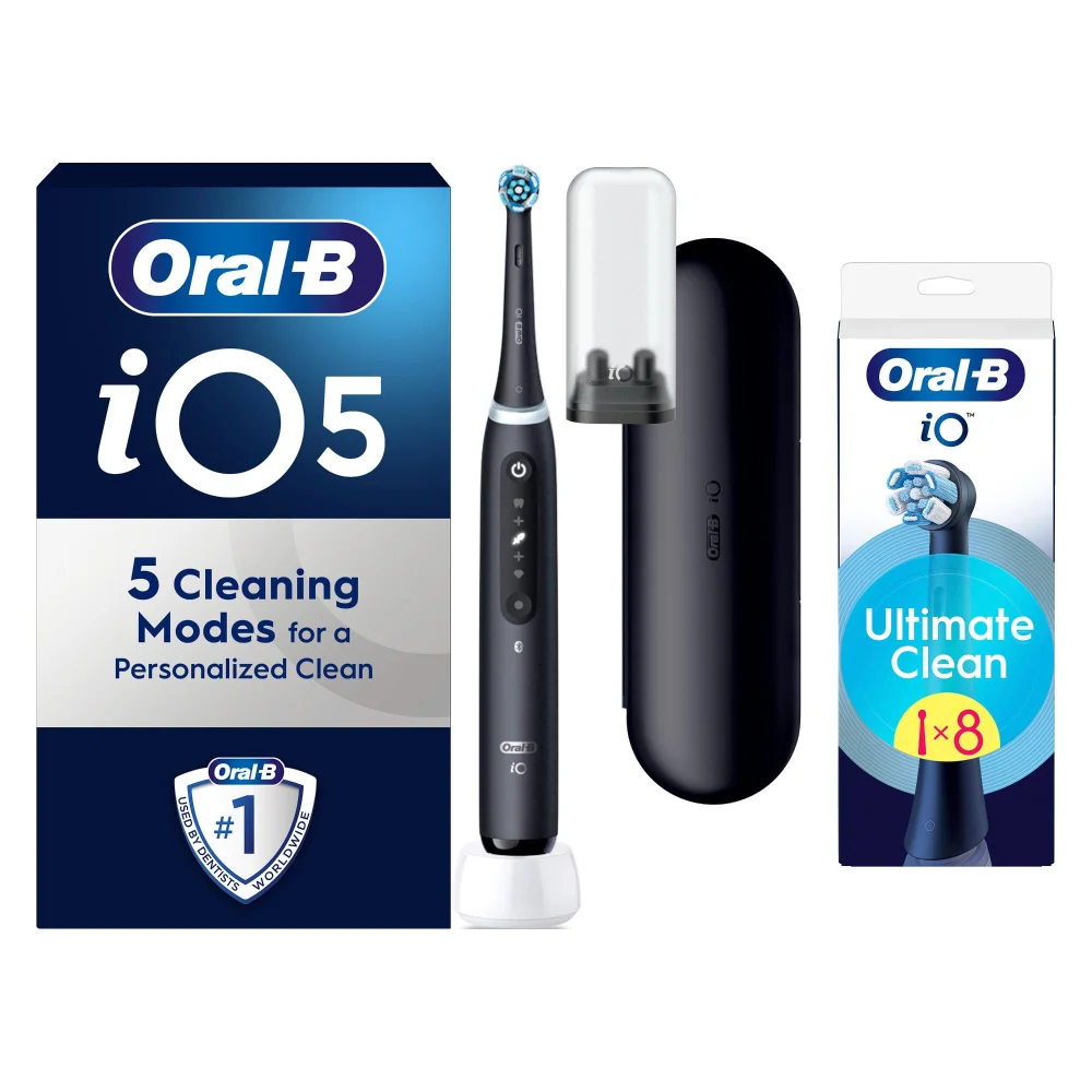 Oral B iO5 Black Electric Toothbrush Designed By Braun + 8 Refills Image 1