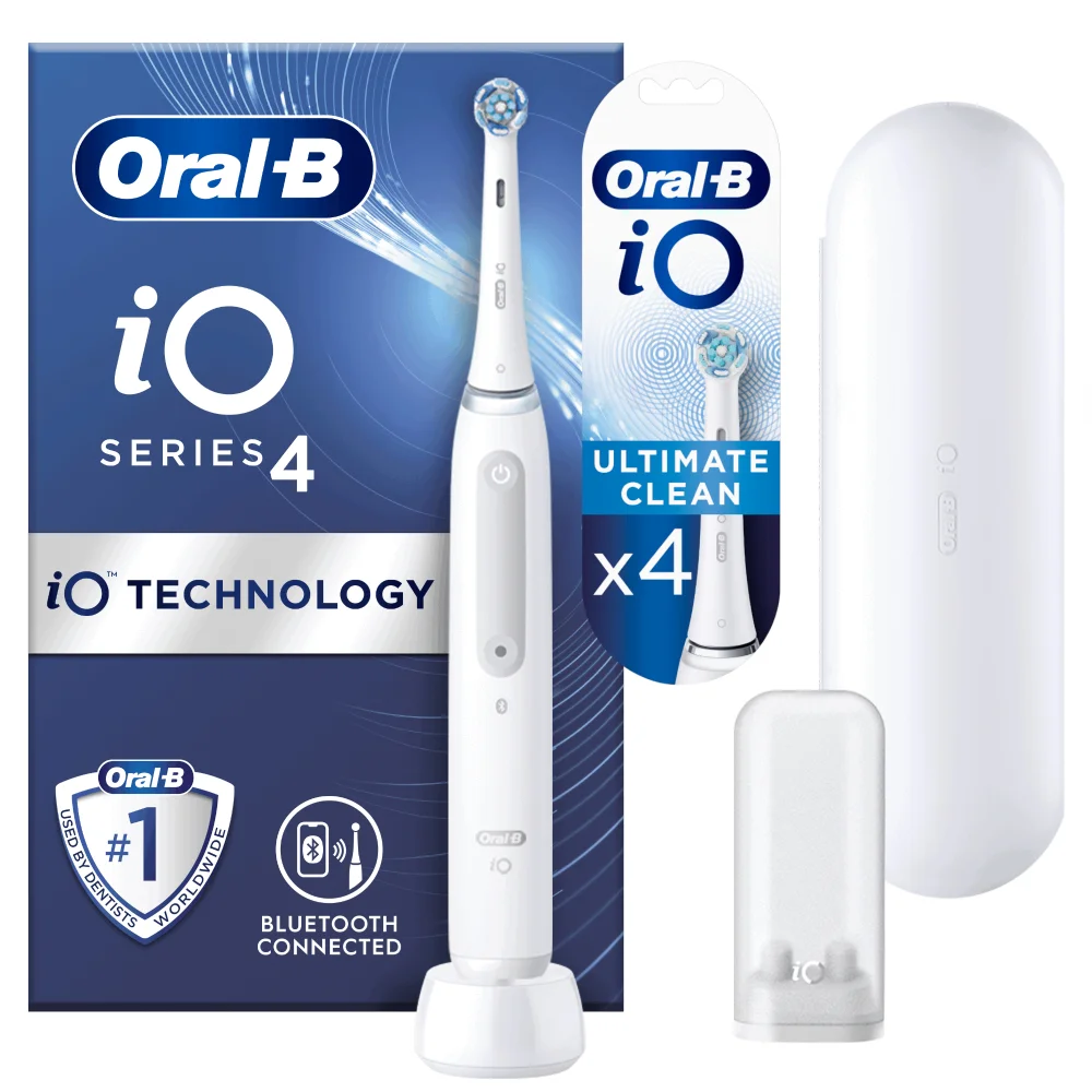 Oral B iO4 White Electric Toothbrush with Travel Case + 4 Refills Image 1