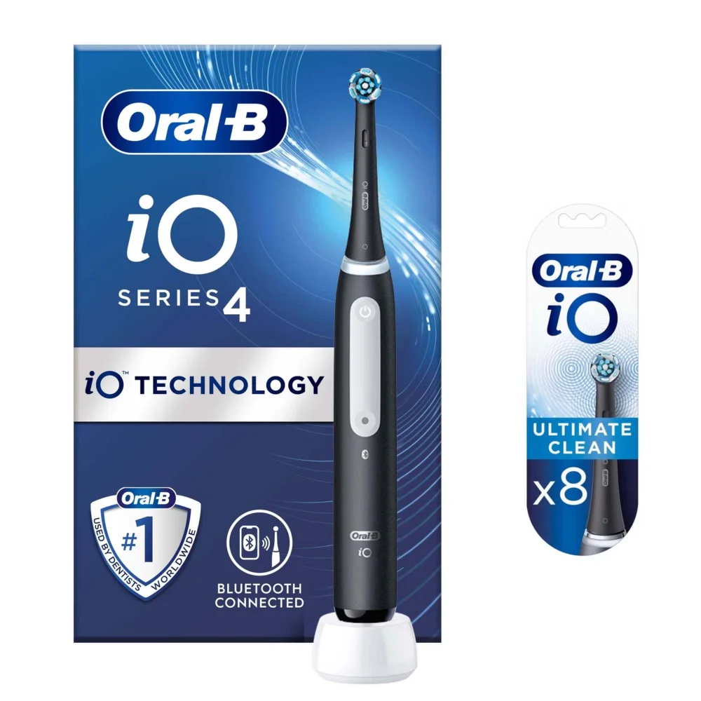 Oral B iO4 Matte Black Electric Toothbrush + 8 Refills Image 1