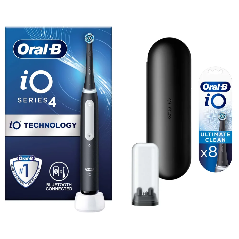 Oral B iO4 Matte Black Electric Toothbrush with Travel Case + 8 reills Image 1