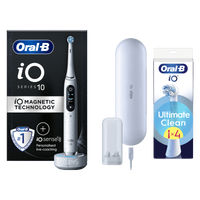 Oral B iO10 Stardust White Electric Toothbrush with Charging Travel Case + 4 Brush Heads