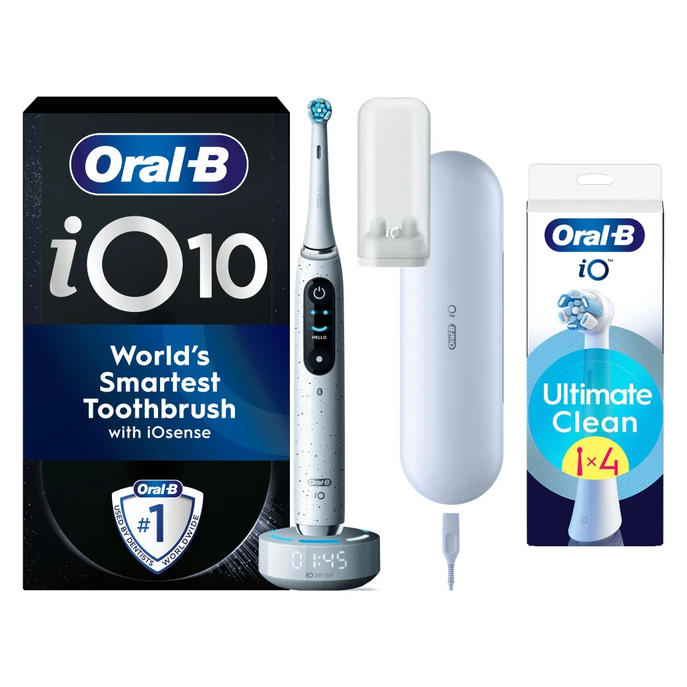 Oral B iO10 Stardust White Electric Toothbrush with Charging Travel Case + 4 Refills Image 1