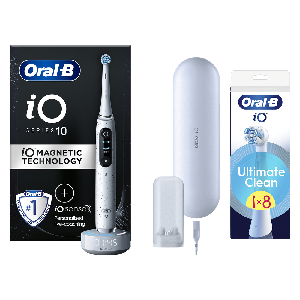 Oral-B iO 10 Stardust White Electric Toothbrush + Travel Case + 8 Toothbrush Heads Image 1