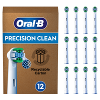Oral-B Pro Precision Clean brush head packaging, showing 12 brush heads and highlighting "removes 10x more plaque".