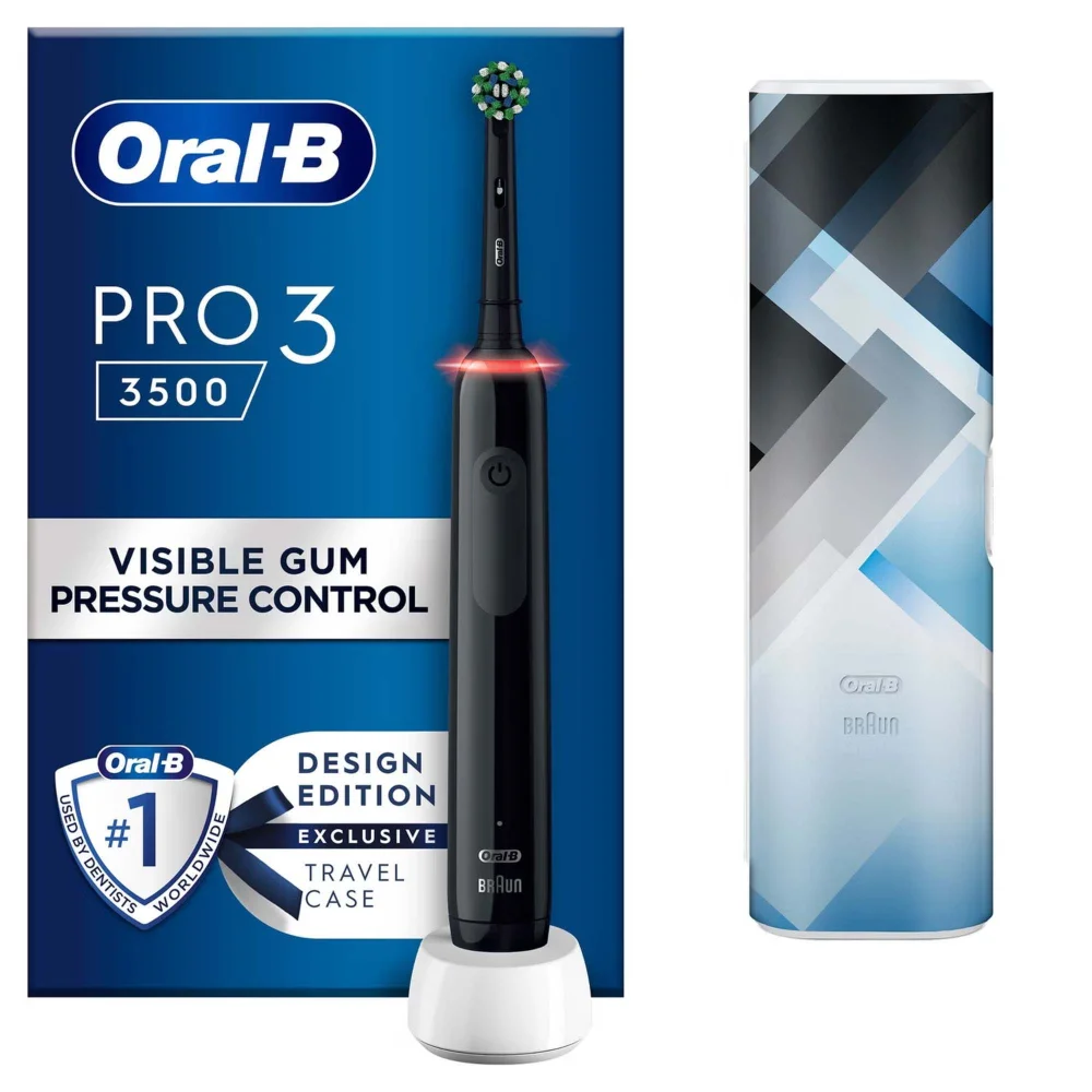 Oral B Pro 3500 Electric Toothbrush Black Mondrian with Travel Case Image 1