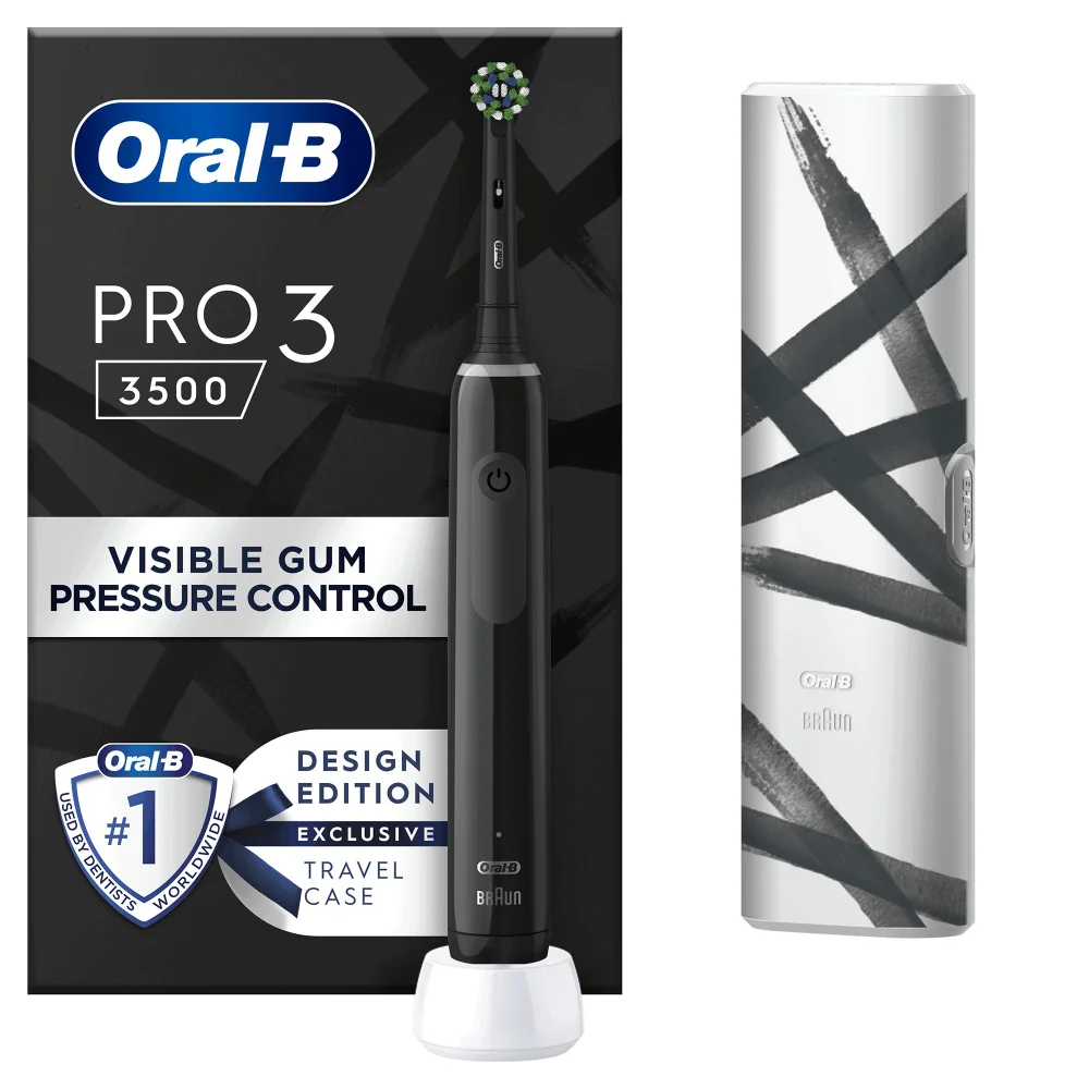 Oral B Pro 3500 Electric Toothbrush Black Striking with Travel Case Image 1