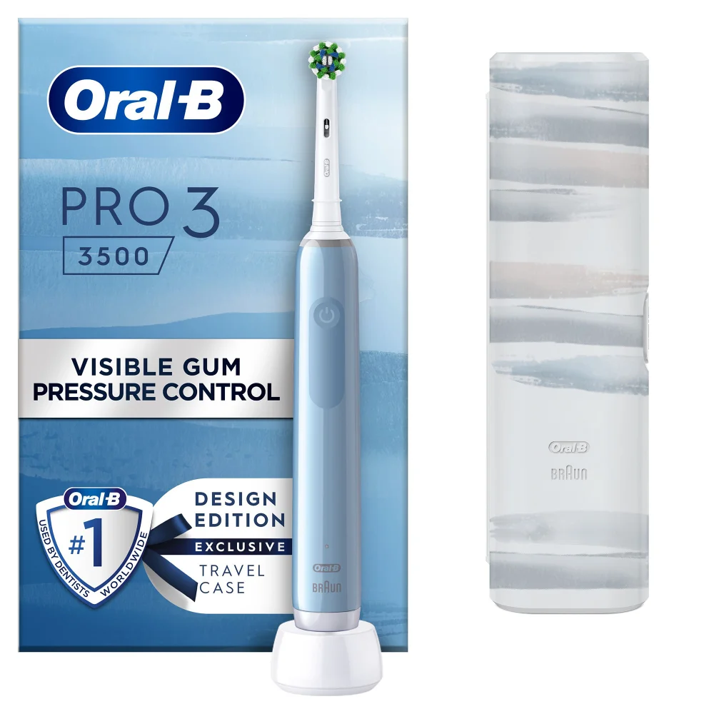 Oral B Pro 3500 Electric Toothbrush Blue Striking with Travel Case Image 1