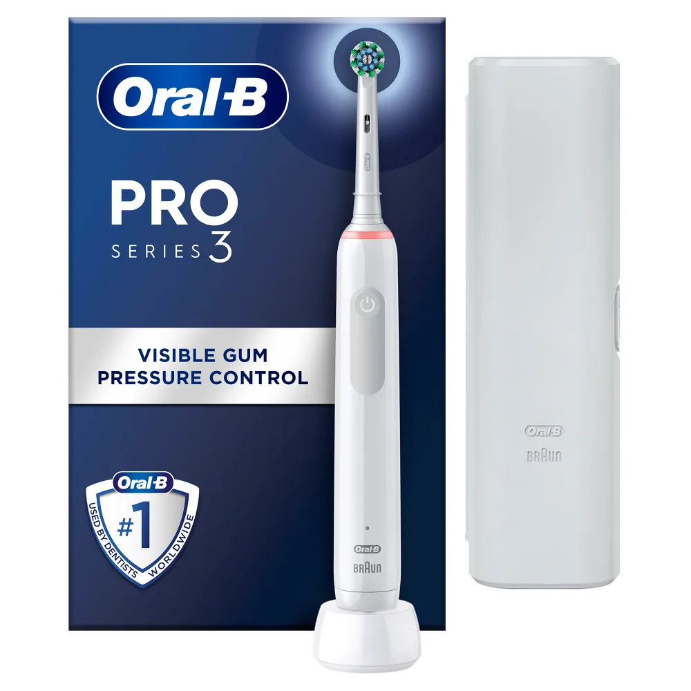 Oral B Pro 3500 Electric Toothbrush White with Travel Case Image 1