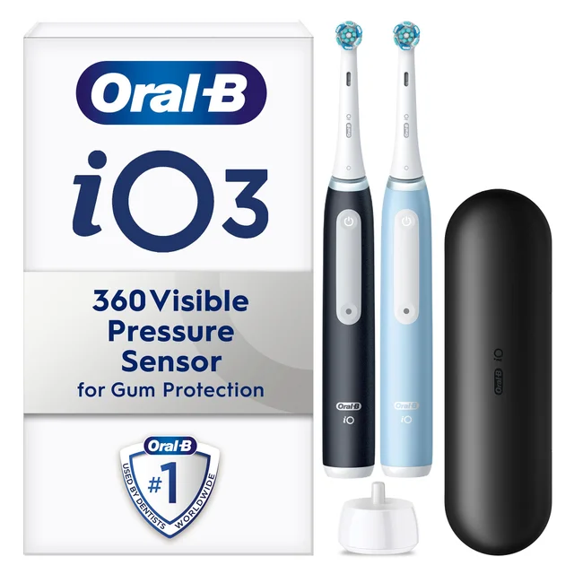 Oral B iO3 Duo Pack - Matte Black & Ice Blue with Travel Case