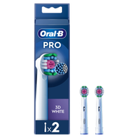 Oral-B Pro 3D White replacement toothbrush heads, package shows two brush heads included.