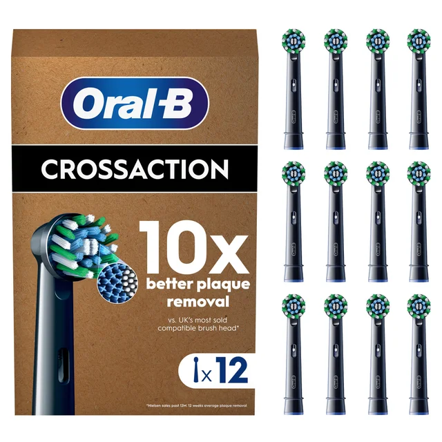 Oral B CrossAction Black Toothbrush Head, 12 pack