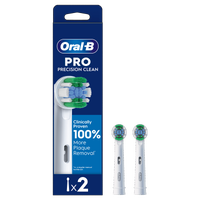 Oral-B Pro Precision Clean brush head packaging highlighting "Clinically Proven 100% More Plaque Removal"