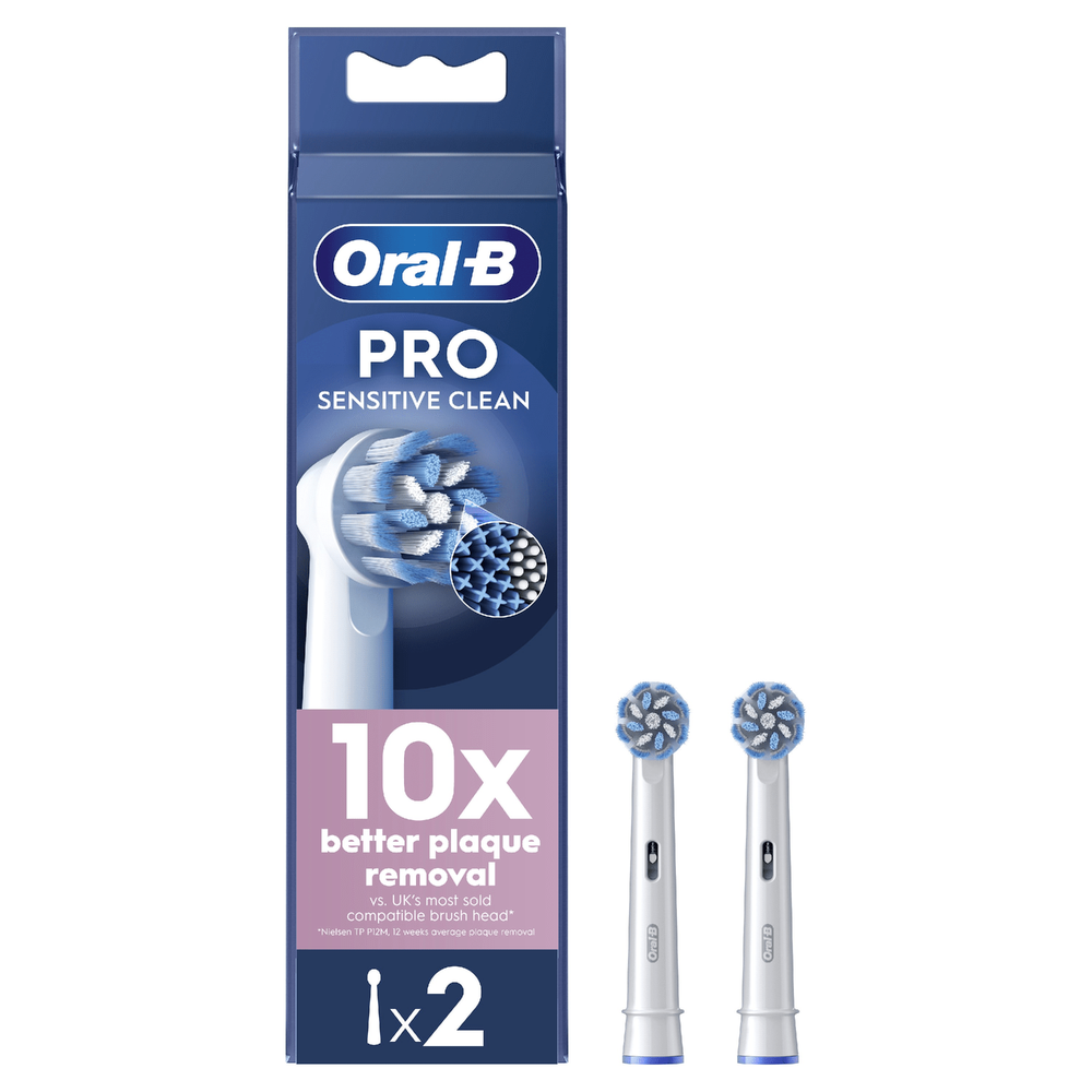 Oral-B Pro Sensitive Clean, pack of 2 brush heads, removes 10x more plaque vs UK's most sold compatible brush head