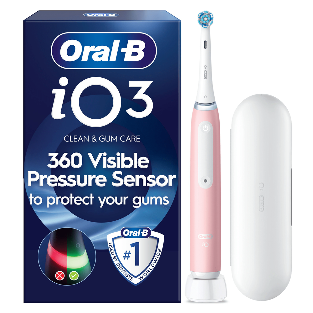 Oral-B iO3 Blush Pink Electric Toothbrush + Travel Case Image 1