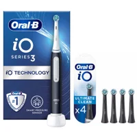 Oral B iO3 Electric Toothbrush Matt Black with 4ct Extra Ultimate Clean White Refills